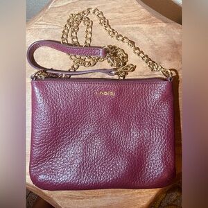 Lodis Merlot Pebbled Leather Gold Chain Crossbody Shoulder Bag